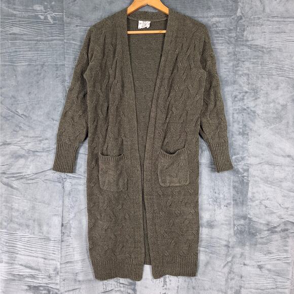 Womens Cardigan Medium Green Boho Cottagecore Cable‎ Knit Open Sweater Duster - Picture 1 of 7